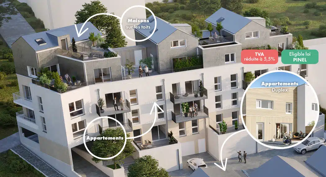 Les Voiles de Lambé propose des appartements standards et en duplex, ainsi que des maisons sur les toits.